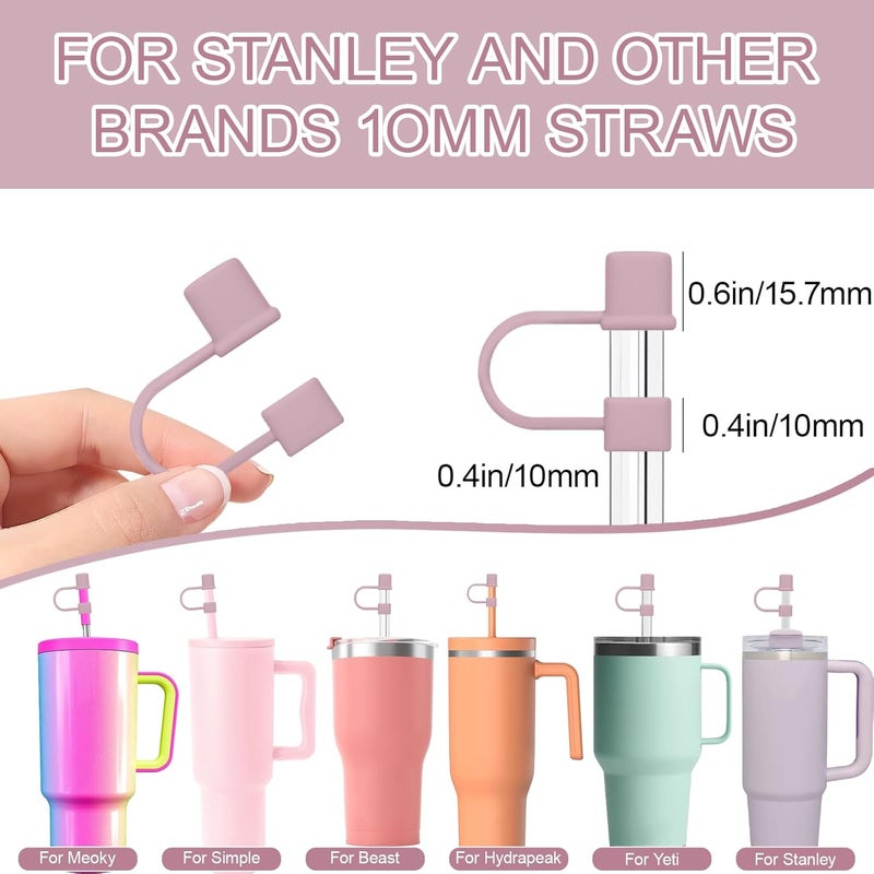 GGDECA 7Pcs Straw Cover Cap for Stanley Cup,Simple 10mm(0.4inch) Silicone Straw Toppers for Stanley 40&30oz Tumbler Accessories-Pink/2 - Image 4